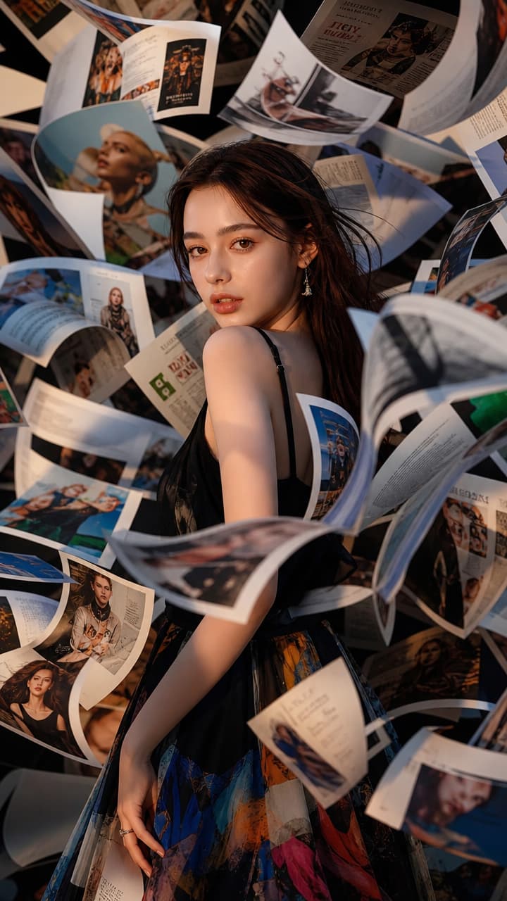 Vibrant Fashion Editorial, Floating Magazine Pages