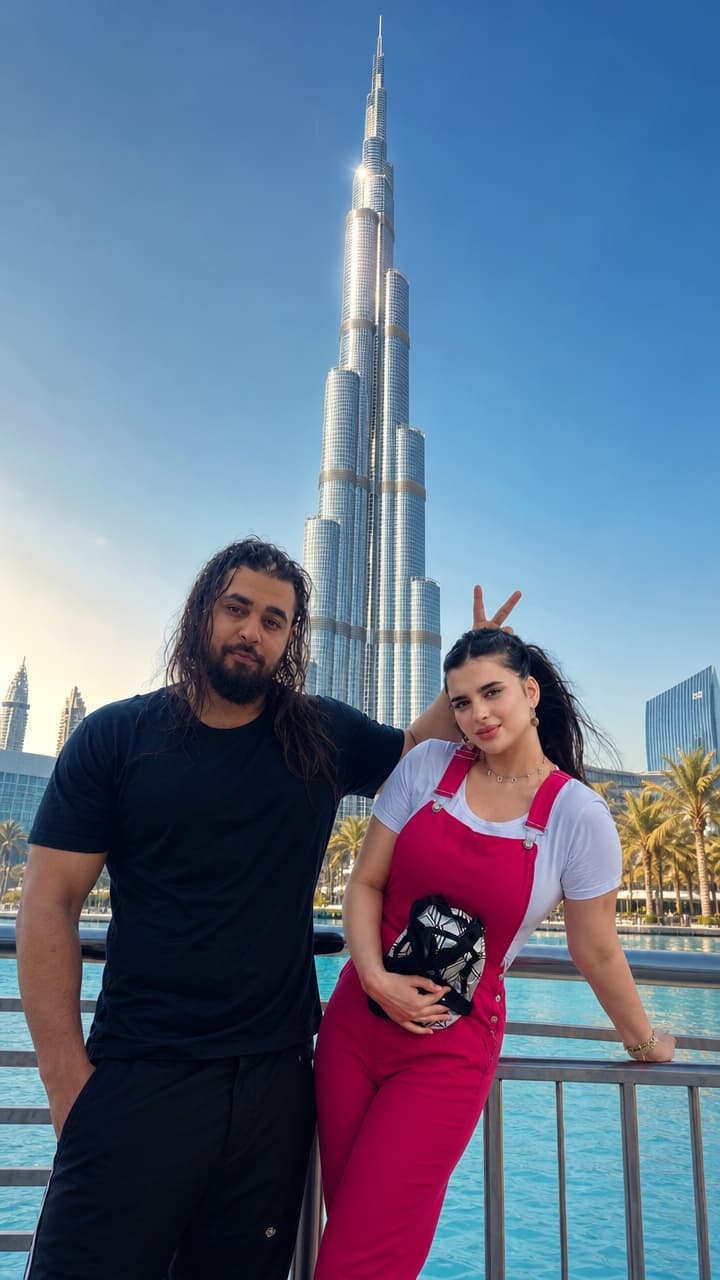 Playful Couple at Burj Khalifa View